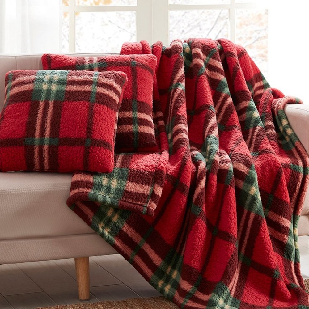 Birch Trails Holiday Prints 3 Pack Decorative Pillows and Throw, 50 x 60